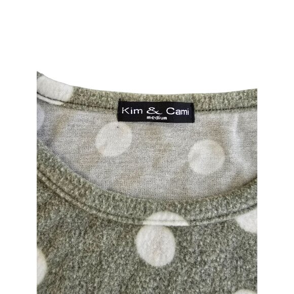 Kim & Cami Womens Polka Dot Long Sleeve Sweater Olive White Medium Soft - Picture 3 of 5